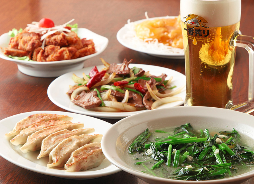 料理集合と生ビール