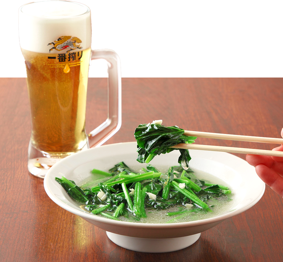 ビールと青菜炒め