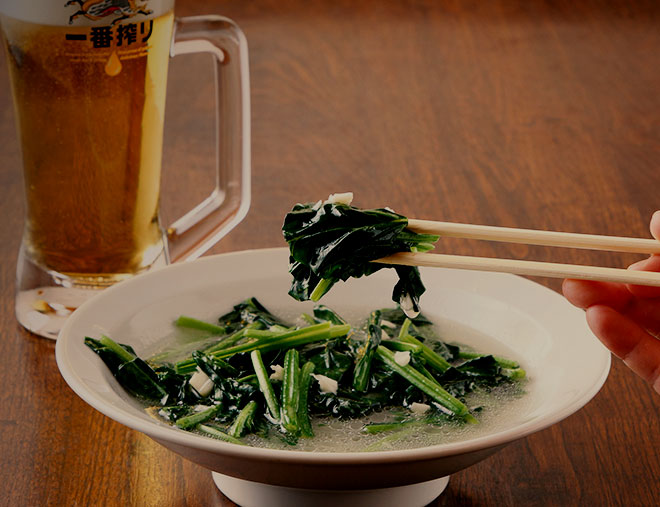 青菜炒めとビール